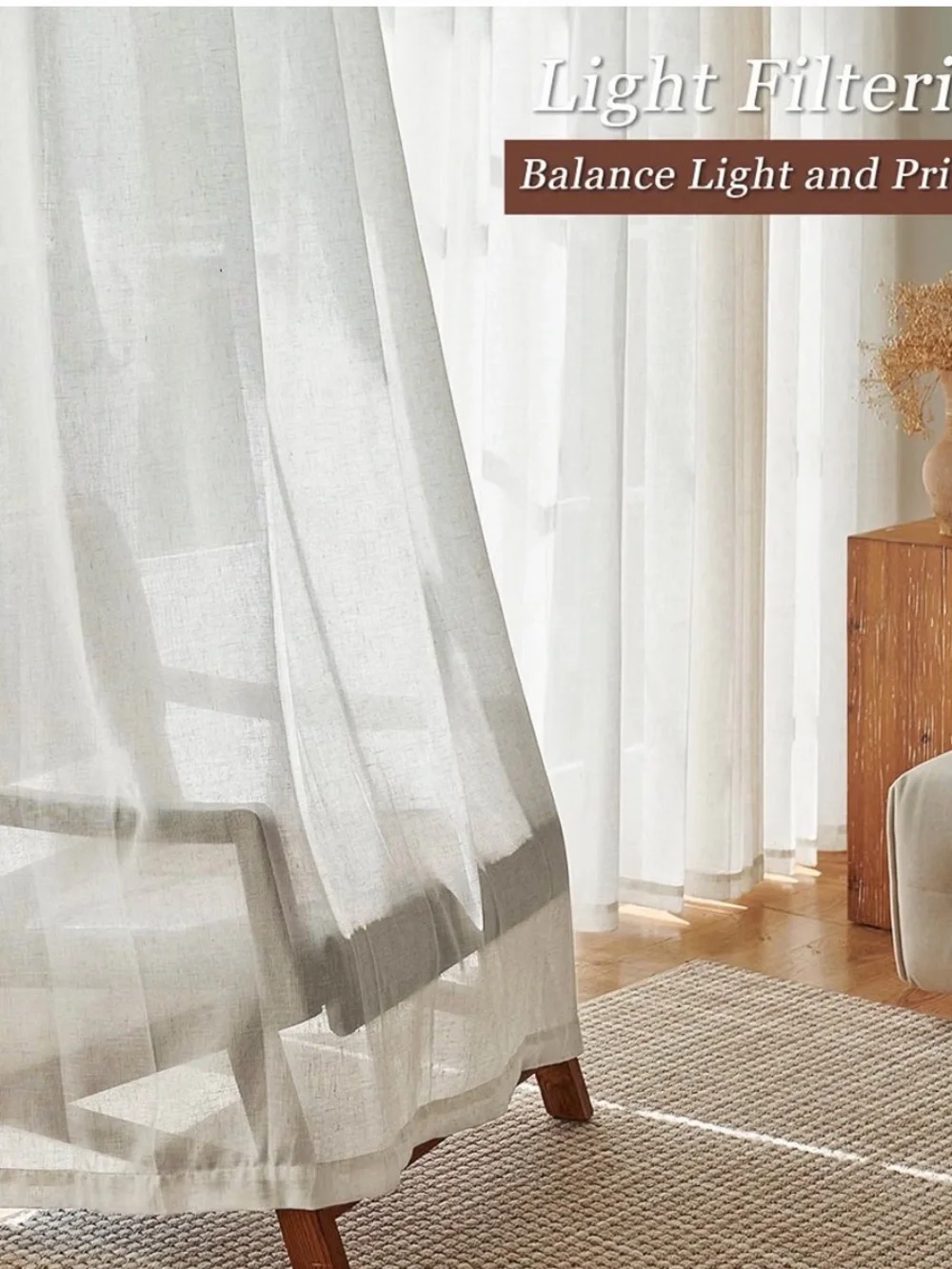 2 40x126 in natural cream linen semi-sheer panel
